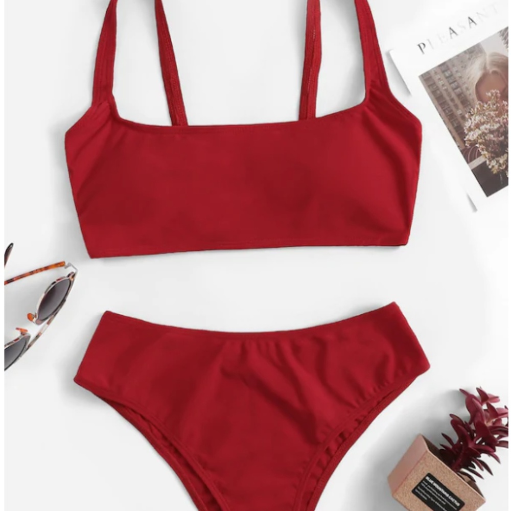 Shein Red High Waisted Bikini Set.png